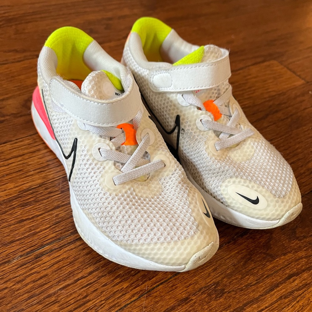 Nike Kids White and Neon Orange Sneakers